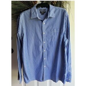 Men's Claiborne Slim Fit 2 ply Blue and White Pin striped Long Sleeve Button Up